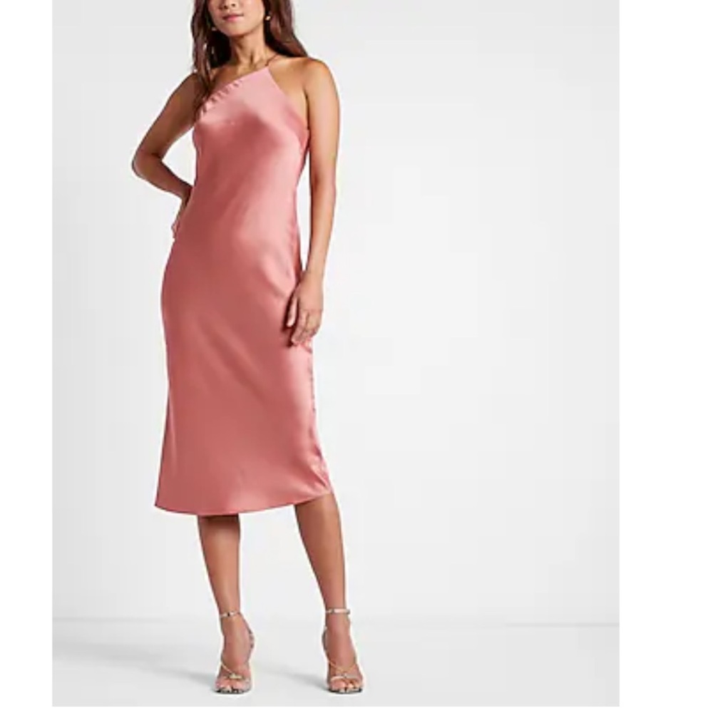 Express Satin Cross Back One Shoulder Slip Dress